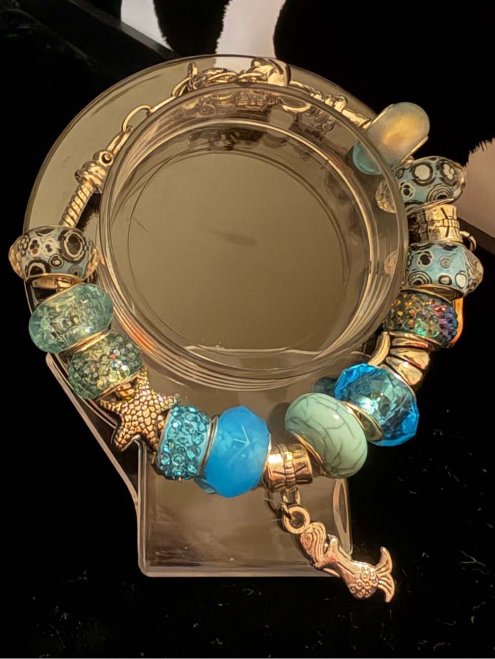 Turquoise & Gold Charm Bracelet with Mermaid Pendant